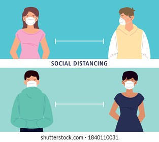 social distancing, keep distance from people or each other, during coronavirus covid 19 vector illustration