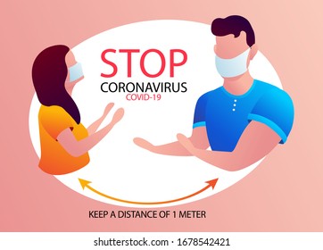 Social distancing, keep distance in public society people to protect from COVID-19 coronavirus outbreak spreading concept, businessman and woman keep distance away in the meeting with virus pathogens