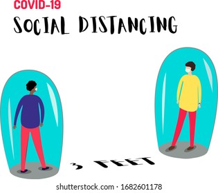 Social distancing, keep distance in public society people to protect from COVID-19 coronavirus outbreak spreading concept, design distance  people in vacum