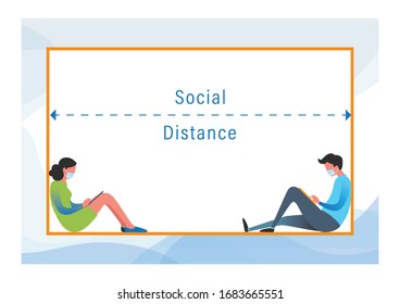 Social distancing, keep distance in public society. outbreak spreading. COVID-19 coronavirus. vector illustration background. 
