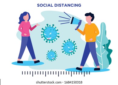 Social distancing, keep distance in public society people to protect from COVID-19. Social distancing vector illustration concept