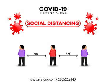 Social distancing, keep distance in public society people to protect from COVID-19 coronavirus outbreak spreading concept, Infographic design social distancing. Editable vector illustration