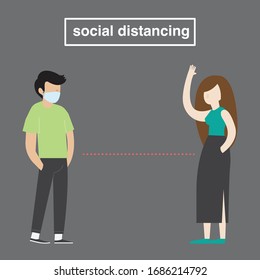 Social distancing, keep distance in public society people to protect from COVID-19 coronavirus outbreak spreading concept, businessman and woman keep distance away in the meeting