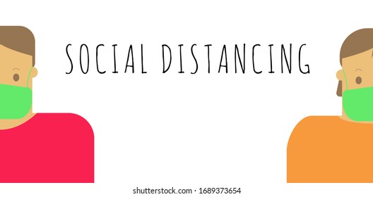 Social distancing, keep distance in public society people to protect from COVID-19 coronavirus. protect yourself. vector illustration