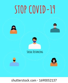 Social distancing, keep distance in public society people to protect from COVID-19 coronavirus outbreak spreading concept, design distance  people in vacum