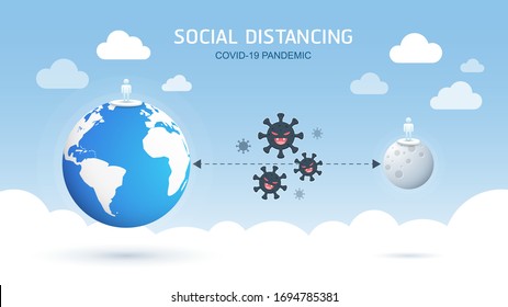 Social distancing, keep distance in public society people to protect from COVID-19 coronavirus pandemic spreading the concept. Vector Illustration.