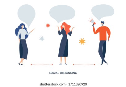 Social distancing, keep distance in public society people to protect from COVID-19 coronavirus outbreak spreading concept, businessman and woman keep distance away in the meeting with virus pathogens.