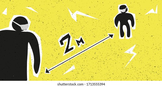 Social distancing, keep distance in public society people to protect from COVID-19 coronavirus outbreak spreading concept, two abstract men keep distance away in the meeting with virus pathogens.