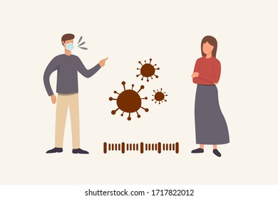 Social distancing, keep distance in public society people to protect from COVID-19 coronavirus outbreak spreading concept, businessman and woman keep distance away in the meeting with virus pathogens
