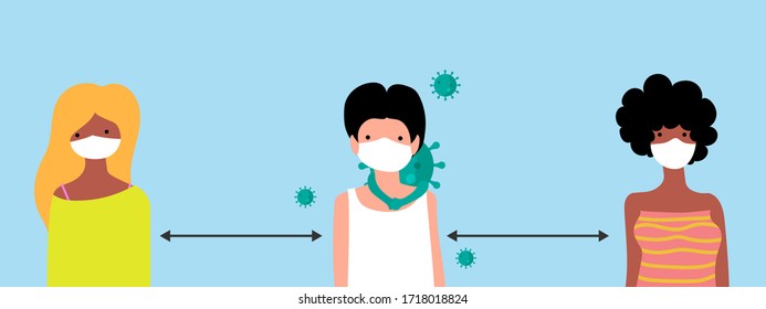 Social distancing, keep distance in public society people to protect from COVID-19 coronavirus outbreak spreading concept, man and woman keep distance 