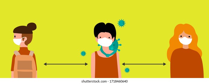 Social distancing, keep distance in public society people to protect from COVID-19 coronavirus outbreak spreading concept, man and woman keep distance