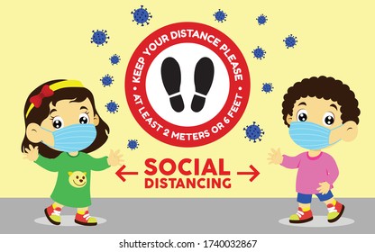 Social distancing, keep distance in public society people to protect from COVID-19 coronavirus outbreak spreading concept, boy and girl keep distance away in the meeting with virus pathogens