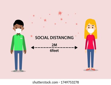 Social distancing, keep distance in public society people to protect from COVID-19 coronavirus outbreak spreading concept, businessman and woman keep distance away in the meeting with virus pathogens