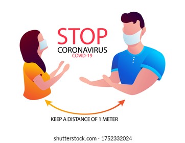Social distancing, keep distance in public society people to protect from COVID-19 coronavirus outbreak spreading concept, businessman and woman keep distance away in the meeting with virus pathogens