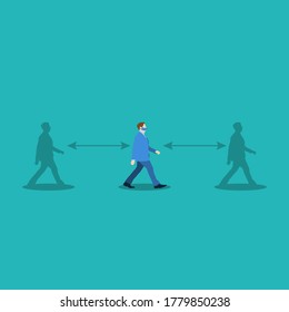 Social distancing, keep distance in public society people to protect COVID-19 coronavirus outbreak spreading concept, people keep distance away in the meeting with distance measure.