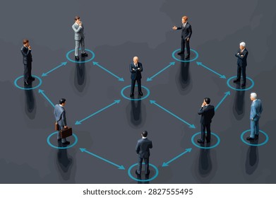 Social distancing, keep distance in public society people to protect COVID-19 coronavirus outbreak spreading concept, businessmen miniature keep distance a VECTOR