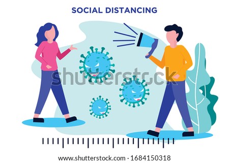Social distancing, keep distance in public society people to protect from COVID-19. Social distancing vector illustration concept