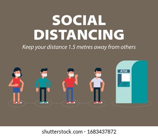 Social distancing, Keep the minimum 1 meter distance in public to protect from COVID-19, coronavirus infographic