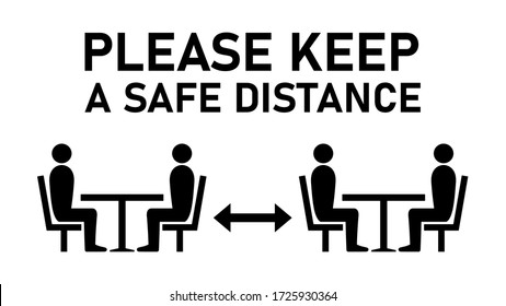 Social Distancing Keep a Safe Distance between the Tables in Cafe or Restaurant Icon. Vector Image.