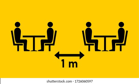 Distancia social Mantener una distancia segura de 1 metro entre las mesas en el Café o el Icono del Restaurante. Imagen vectorial.