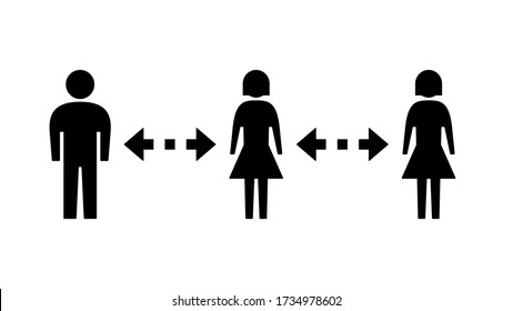 Social Distancing Keep a Safe Distance Icon with Female and Male Figures. Vector Image.