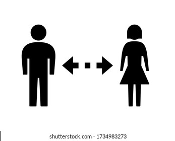 Social Distancing Keep a Safe Distance Icon with Female and Male Figures and Arrow. Vector Image.