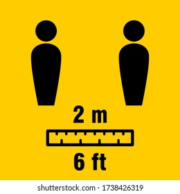 Social Distancing Keep A Safe Distance Of 2 Metres 6 Feet Icon. Vector Image.