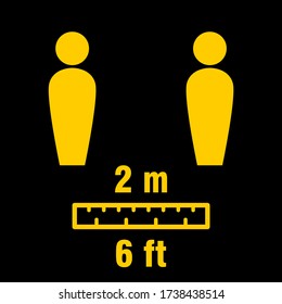 Social Distancing Keep A Safe Distance Of 2 Metres 6 Feet Icon. Vector Image.