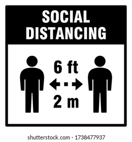 Social Distancing Keep A Safe Distance Of 6 Feet 6 Ft Or 2 Metres 2 M Icon. Vector Image.