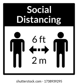 Social Distancing Keep A Safe Distance Of 6 Feet 6 Ft Or 2 Metres 2 M Icon. Vector Image.