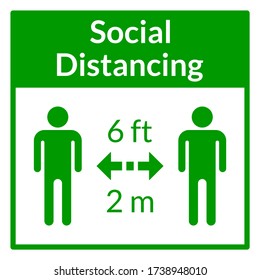 Social Distancing Keep a Safe Distance of 2 Metres 6 Feet Square Icon. Vector Image.