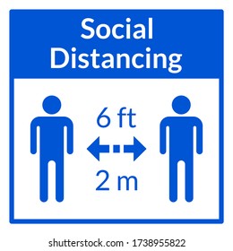 Social Distancing Keep A Safe Distance Of 2 Metres 6 Feet Square Icon. Vector Image.