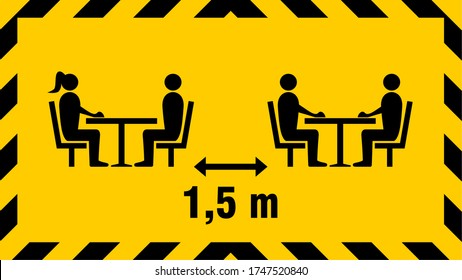 Social Distancing Keep a Safe Distance of 1,5 m or 1,5 Metres between the Tables in Cafe or Restaurant Stripes Frame Icon. Vector Image.