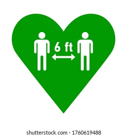 Social Distancing Keep a Safe Distance of 6 ft or 6 Feet Icon in a Heart. Vector Image.