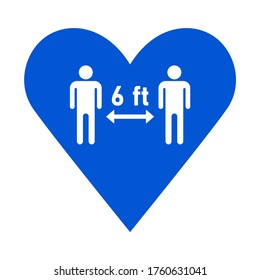 Social Distancing Keep A Safe Distance Of 6 Ft Or 6 Feet Icon In A Heart. Vector Image.