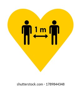 Social Distancing Keep a Safe Distance of 1 m or 1 Metre Icon in a Heart. Vector Image.