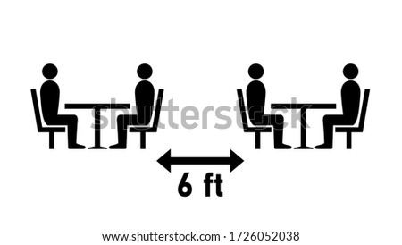 Social Distancing Keep a Safe Distance of 6 Feet between the Tables in Cafe or Restaurant Icon. Vector Image.