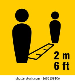 Social Distancing Keep Your Distance 2 M (2 Metres) Or 6 Ft (6 Feet) Icon. Vector Image.