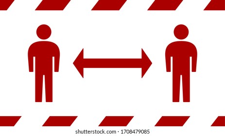 Social Distancing Keep Your Distance Warning Red & White Stripe Icon. Vector Image.