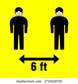 Social Distancing Keep Your Distance 6 ft Warning Icon. Vector Image.