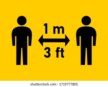 Social Distancing Keep Your Distance 1 m 3 ft Instruction Icon. Vector Image.
