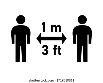 Social Distancing Keep Your Distance 1 m 3 ft Instruction Icon. Vector Image.