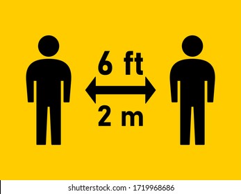 Social Distancing Keep Your Distance 6 Ft 2 M Instruction Icon. Vector Image.