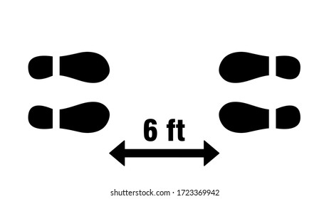 Social Distancing Keep Your Distance 6 Feet Shoeprints Icon. Vector Image.