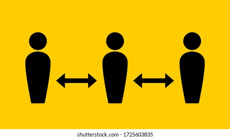 Social Distancing Keep Your Distance Sign with Stylized People Figures and Arrows between Them. Vector Image.