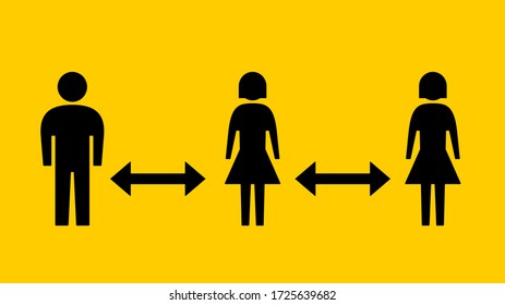 Social Distancing Keep Your Distance Sign with Man and Woman Figures and Arrows between them. Vector Image.