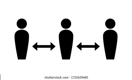 Social Distancing Keep Your Distance Sign with Stylized People Figures and Arrows between Them. Vector Image.