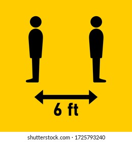 Social Distancing Keep Your Distance 6 ft Instruction Sign with People Figures Looking in Opposite Directions. Vector Image.