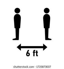 Social Distancing Keep Your Distance 6 ft Instruction Sign with People Figures Looking in Opposite Directions. Vector Image.