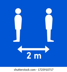Social Distancing Keep Your Distance 2 Meters Instruction Sign with People Figures Looking in Opposite Directions. Vector Image.
